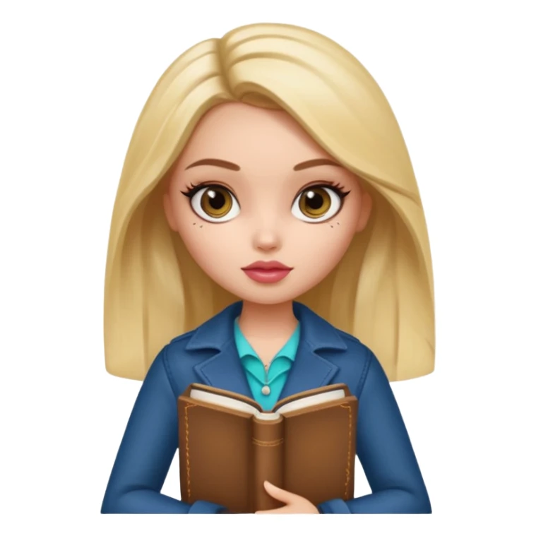 generate a pretty bratz girl with dark circles and a book in hand sticker