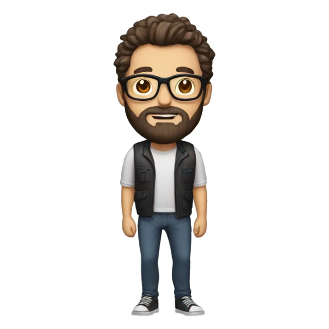 fair man with glasses and beard and cool hairstyle with bat sticker
