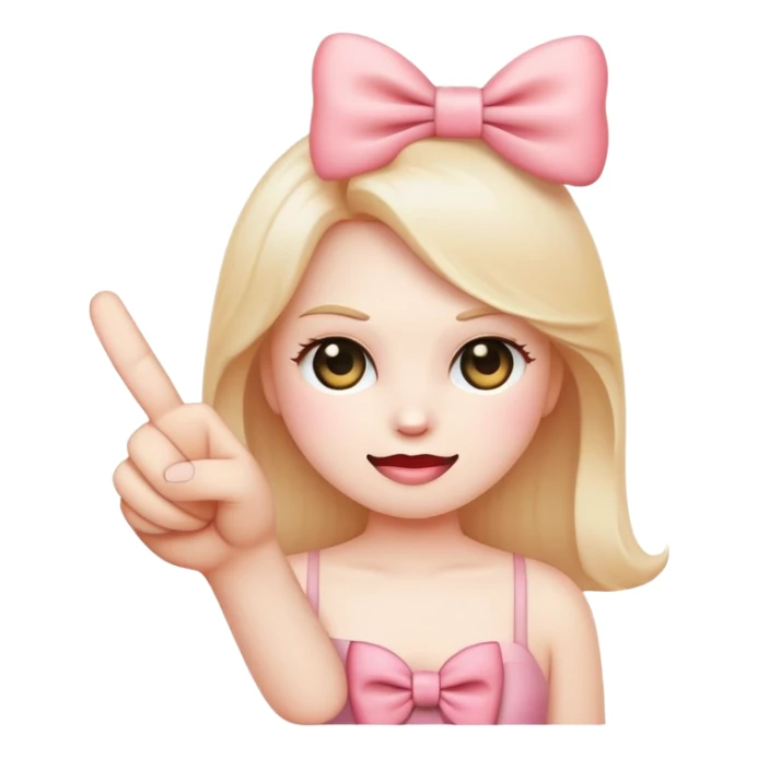 Blushing emoji with a bow holding up the middle finger sticker