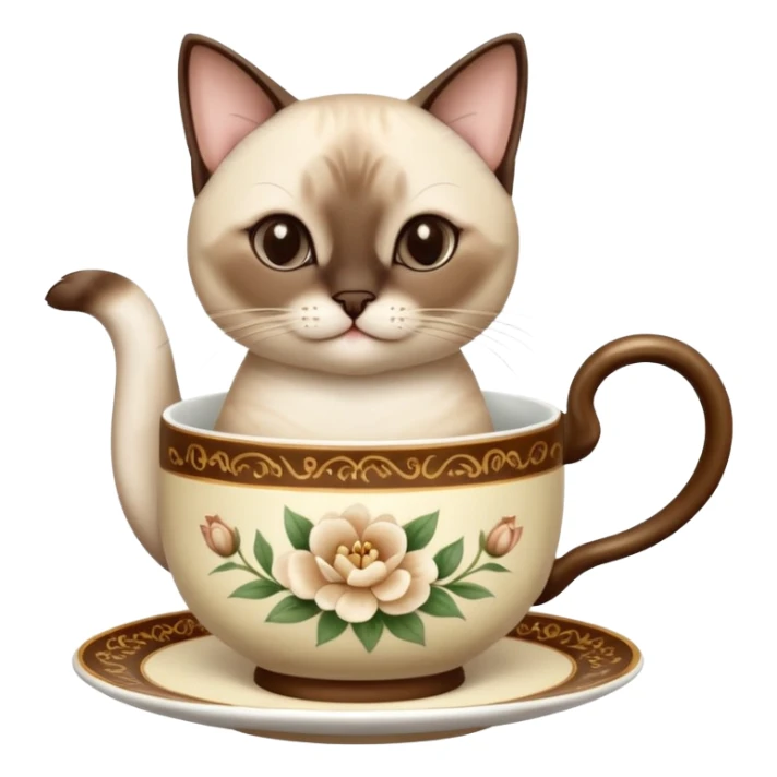 Happy siamese cat enjoying a fancy cup of tea in its front two paws sticker