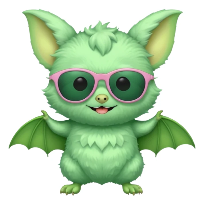 cute green pastel bat with sunglasses, full body sticker