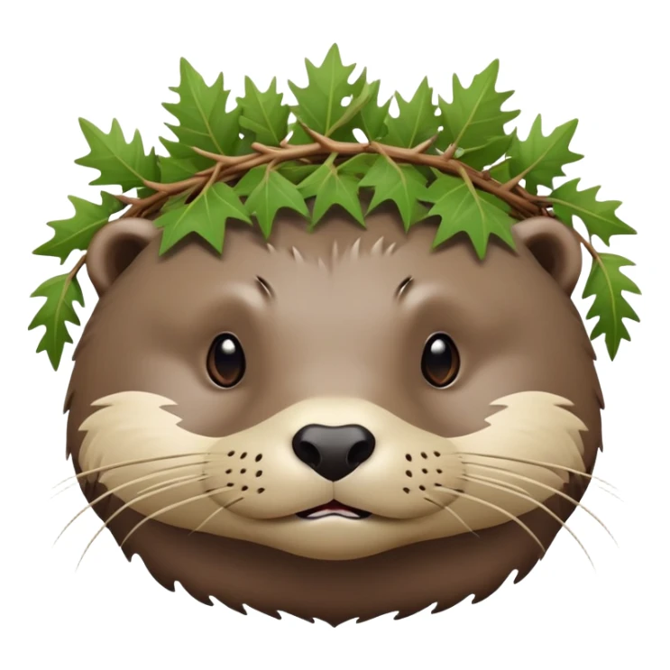 confused otter face with thorny brambles directly wrapped around its head, no crown shape, just thorny branches encircling the face sticker