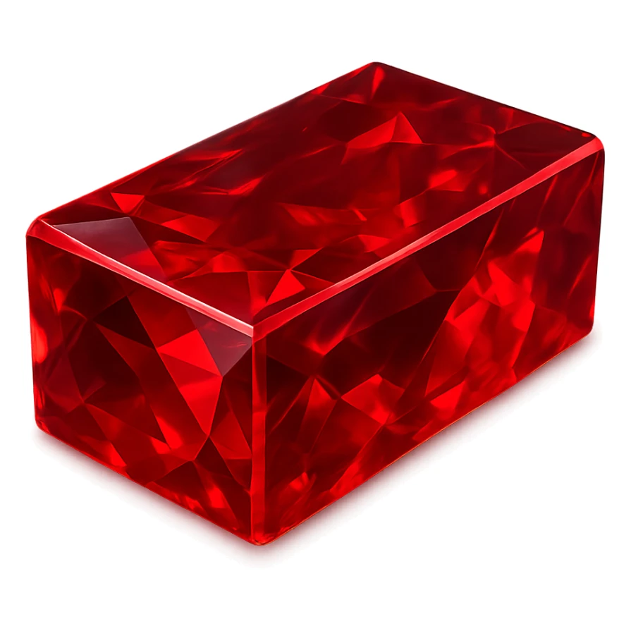 a brick made of ruby, highly polished, deep red, gemstone texture, sparkling facets, jewel-like shine, vivid red, translucent, glowing effect sticker
