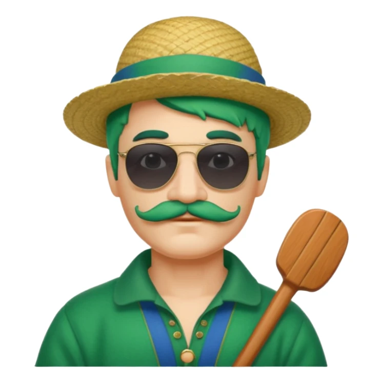 venice gondolier with green hair, iconic hat, glassess and mustache sticker