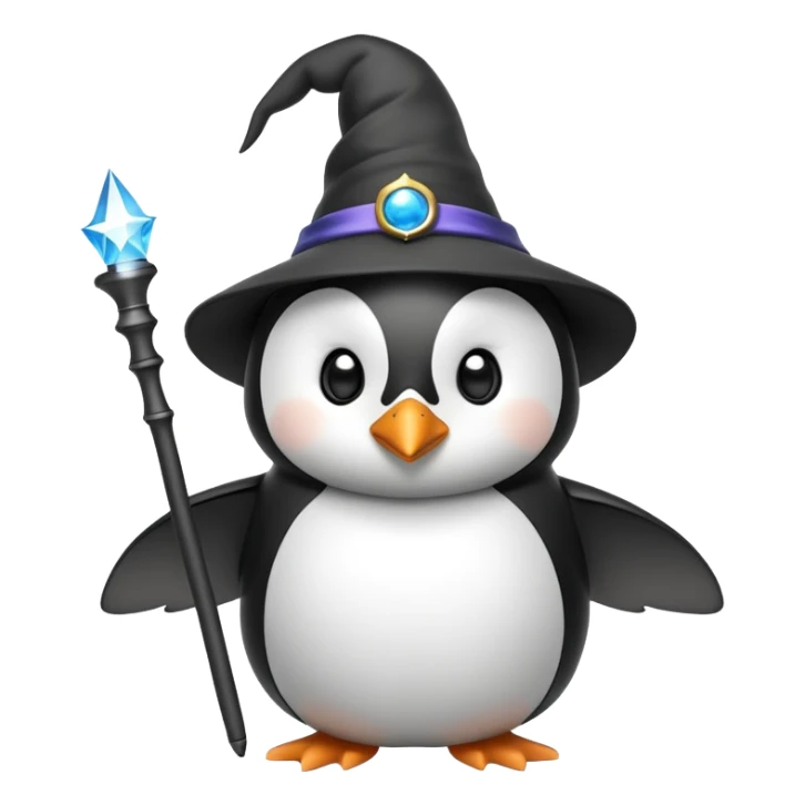 penguin wearing a wizard hat and holding a magic wand sticker