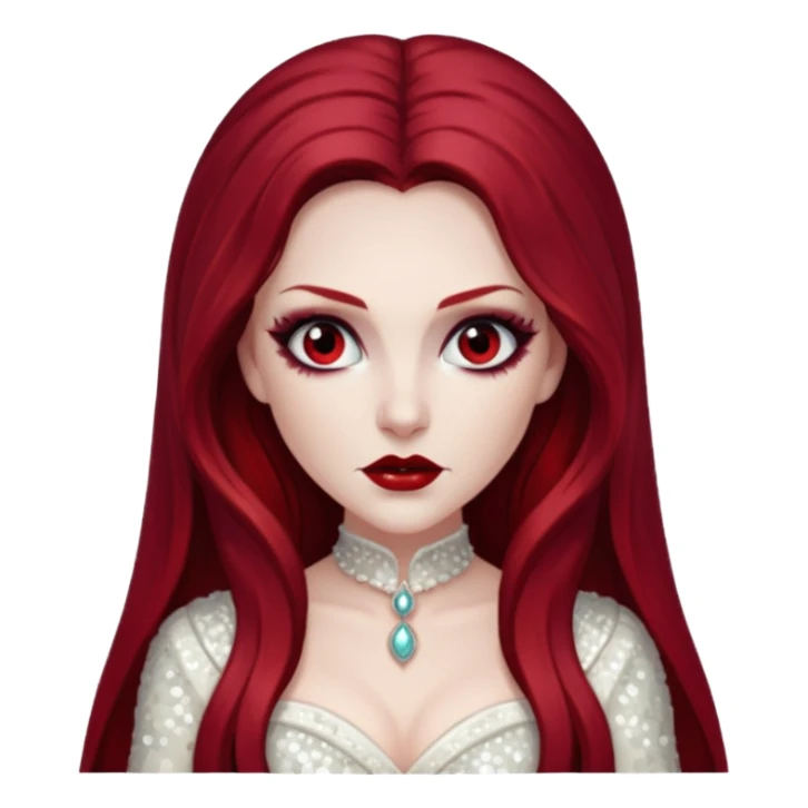 Bride of Dracula with long dark red hair, ivory sequin outfit sticker