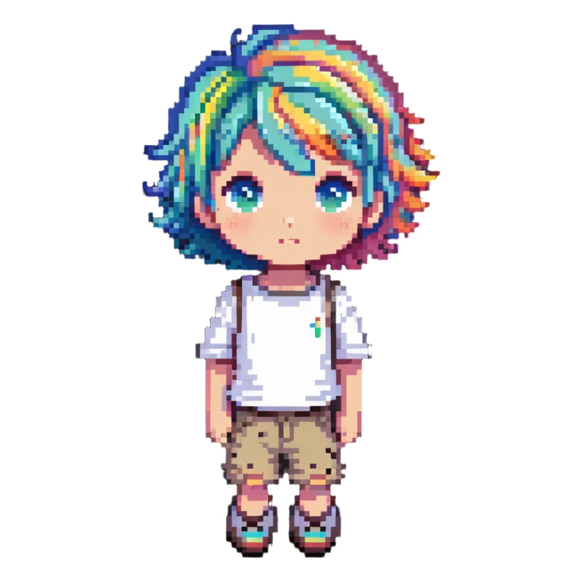 kid with short colorful hair and neutral clothing sticker