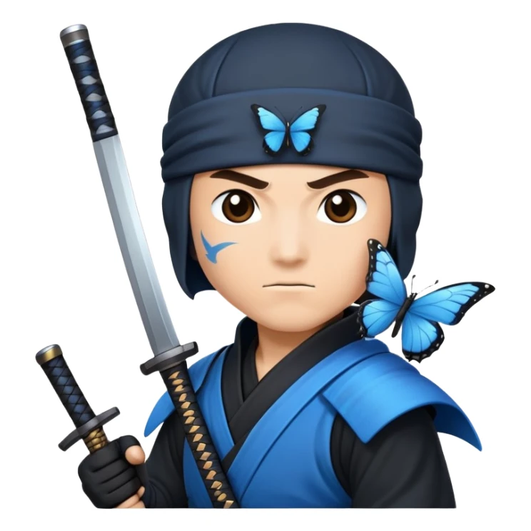 Ninja con mariposa azul posada en el hombro  sticker