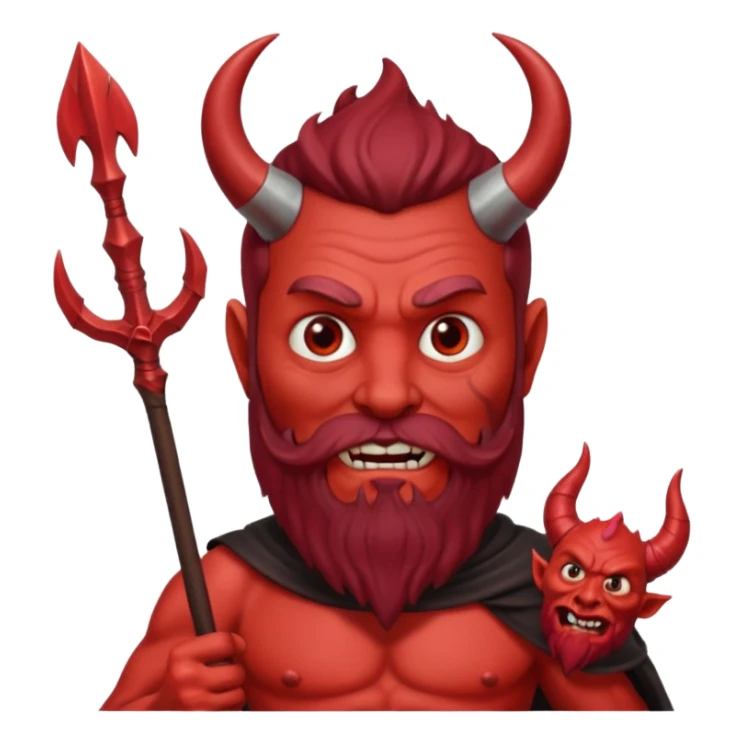 satan emoji holding a trident. make him red and scary. make him older with a beard sticker