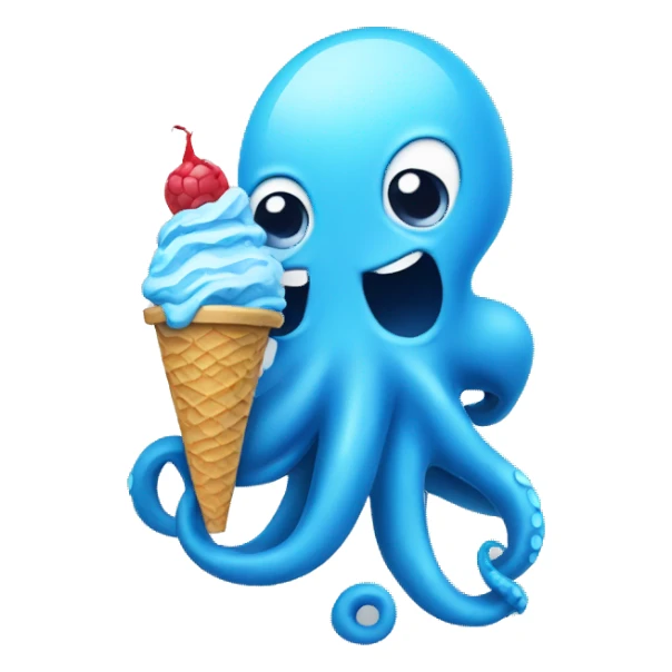 Blue octopus who holding blue colour ice cream  sticker
