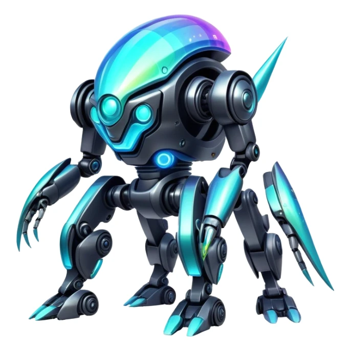  Epic legendary rare glowing mechanical Shiny sparkly transparent bioluminescent luminescent vibrant bright pastel dark exotic iridescent colorful gradients futuristic modern metallic glossy glittery fantasy-cyber-Fakémon-Vernid-robot-creature sticker