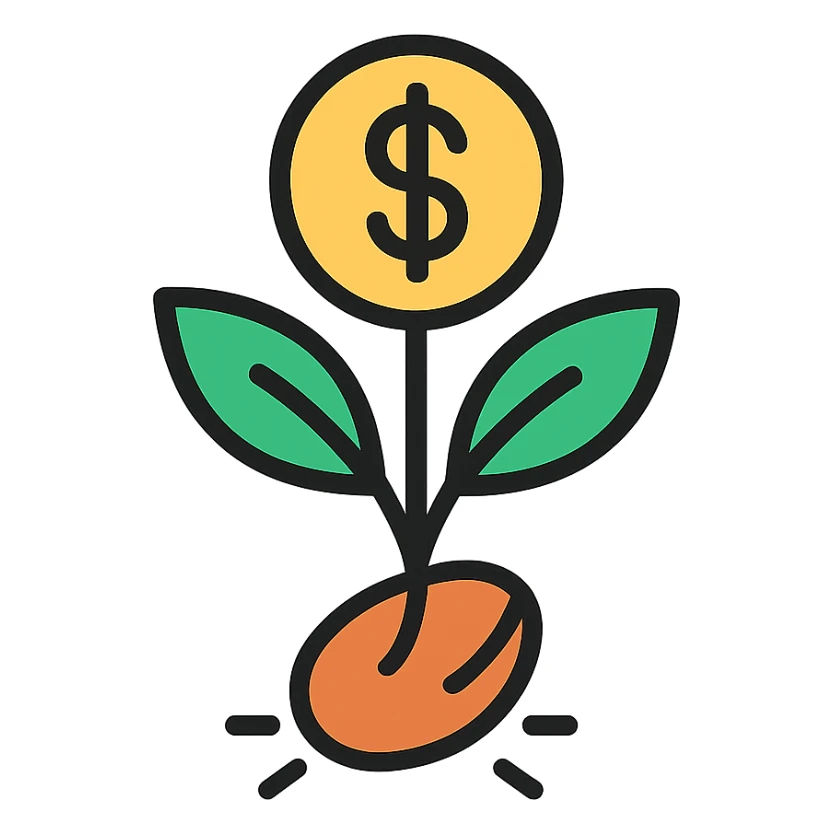 modern icon of a seed sprouting with a dollar sign, representing seed funding in venture capital sticker