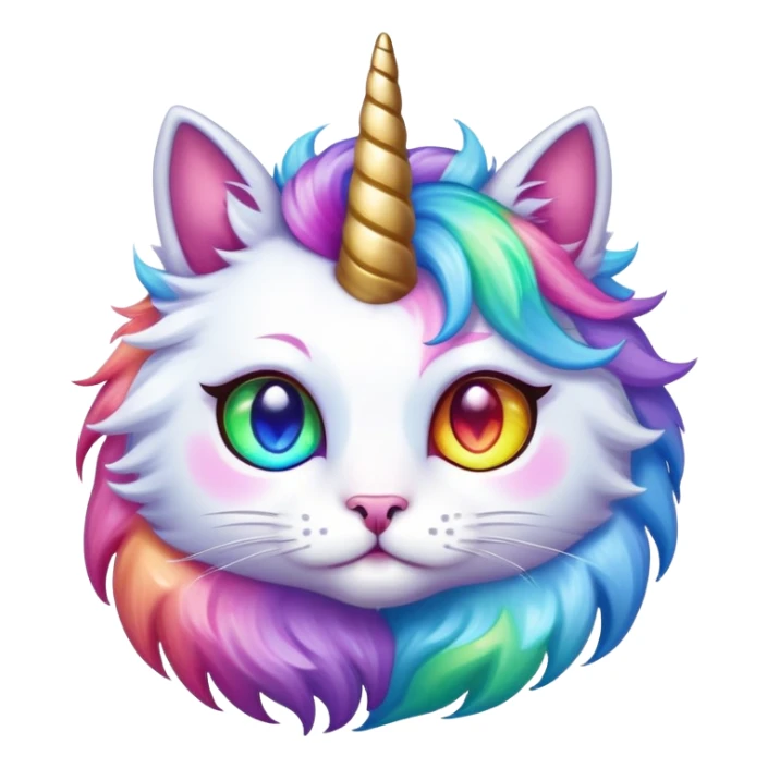 Unicorn cat hybrid with rainbow fur and glowing eyes sticker