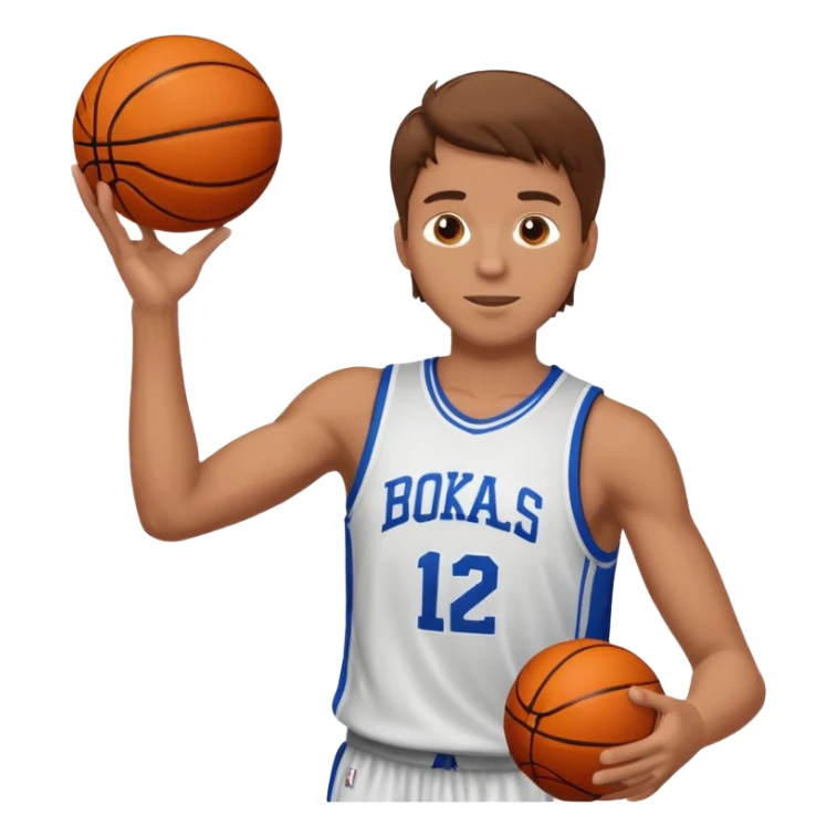 A white man with brown hair with a basketball, doing a layup sticker