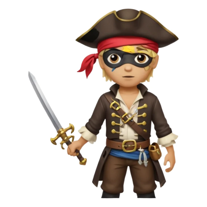 light brown Hispanic boy with blond hair that is dressed as a pirate sticker