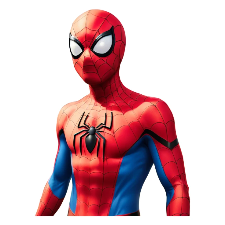 "A highly detailed and realistic Spider-Man standing in a rural farm setting with cows in the background. He has an exaggerated, cartoonishly wide grin, showing big white teeth, and is making a playful gesture by pointing to his head. The scene is bright and colorful, with a mix of realism and surreal humor, giving the image a funny and slightly eerie vibe sticker