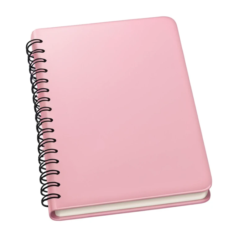 regular notebook, pale pink, closed, smooth and glossy, apple emoji feel sticker