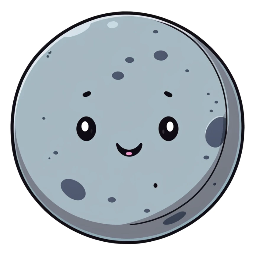 Mercury planet with a cute face and gray surface with craters sticker