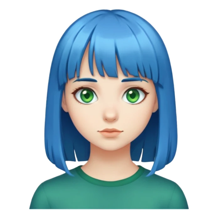 Girl with blue hair and bangs with green eyes sticker