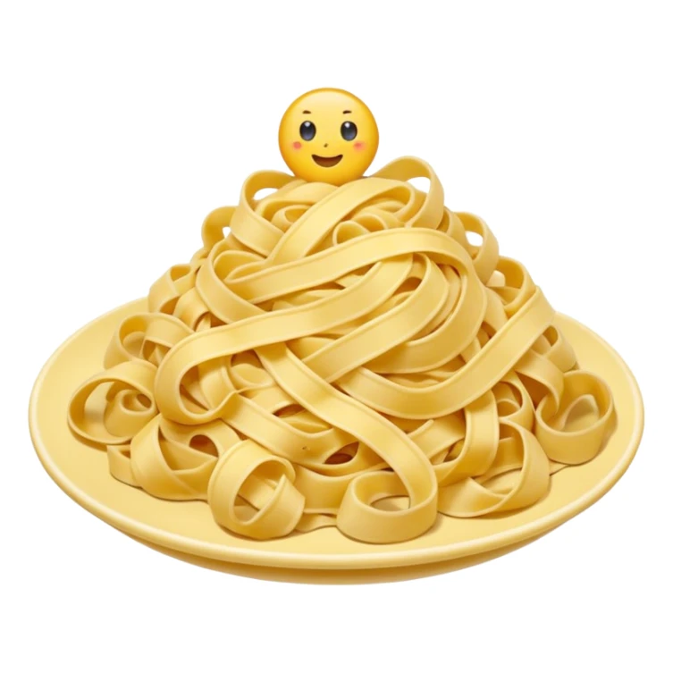 tagliatelle pasta uncooked loose nest or small pile warm yellow soft flour-dusted surface long flat ribbons gentle curls natural irregularity no plate sauce or garnish soft lighting emoji scale sticker