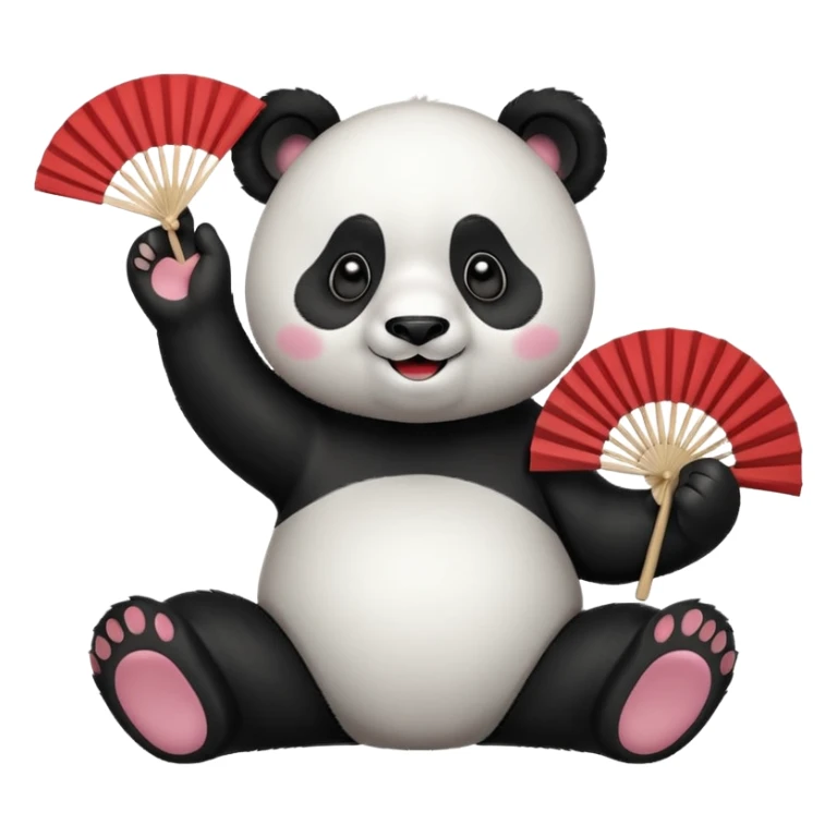 A panda waving a painted fan joyfully, cheeks puffed in excitement sitting
 sticker