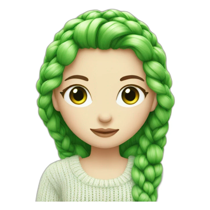 White Gril with green eyes is knitting sticker