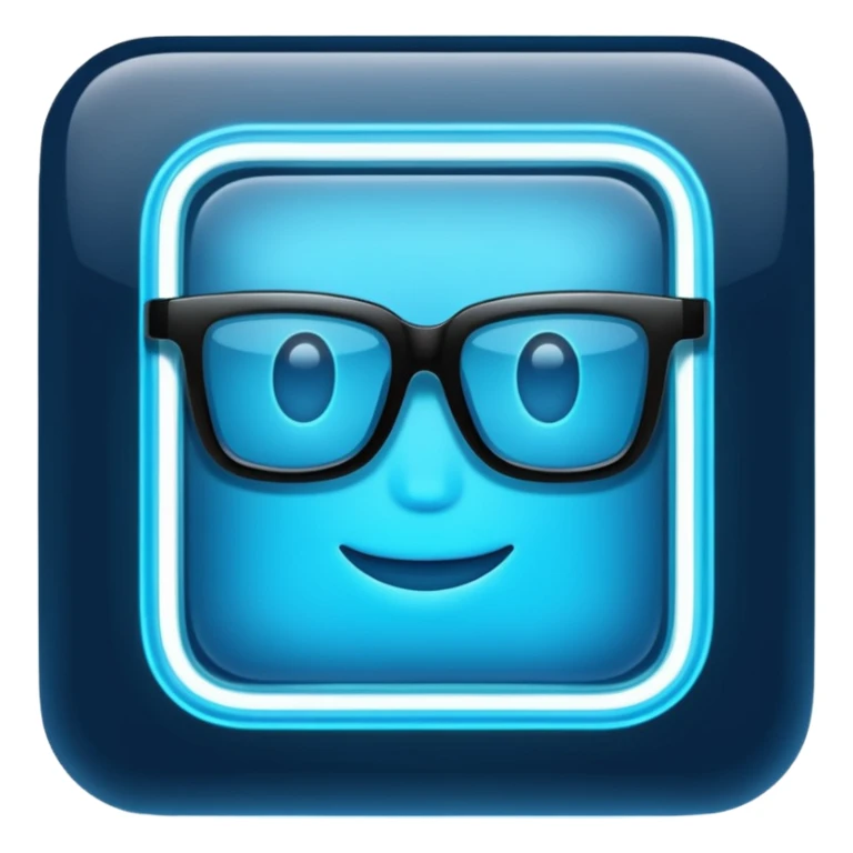 A glowing neon square in shades of blue, transparent background sticker