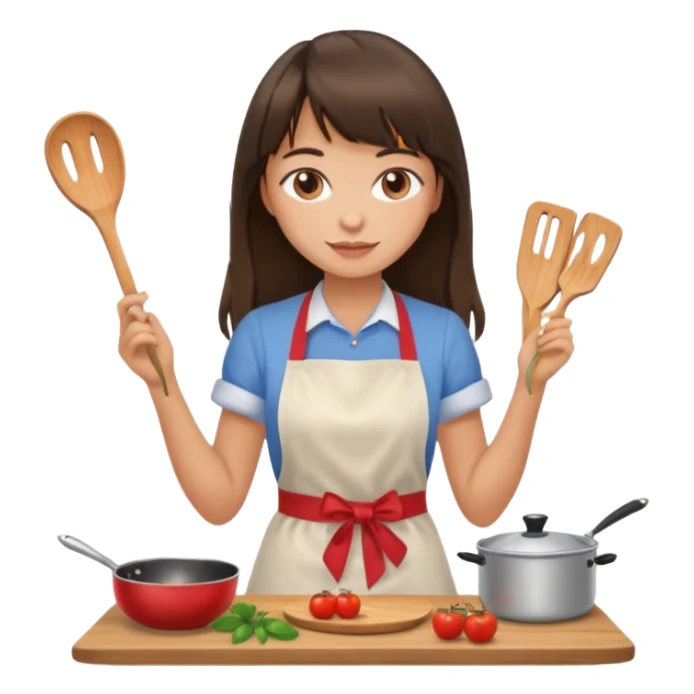 girl brunette with bangs long hair cooking sticker
