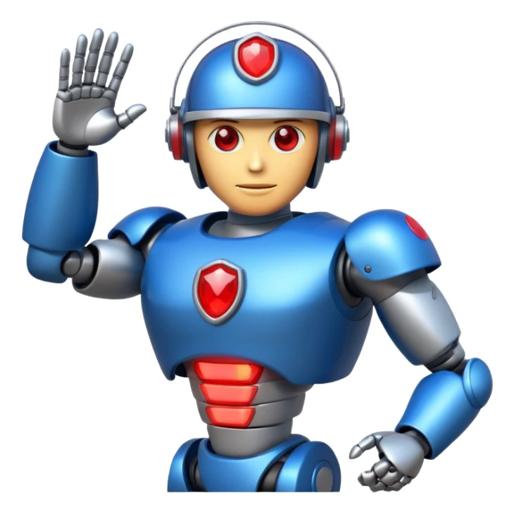 shiny muscular robot with a red police light head, 3/4 perspective, emoji style sticker