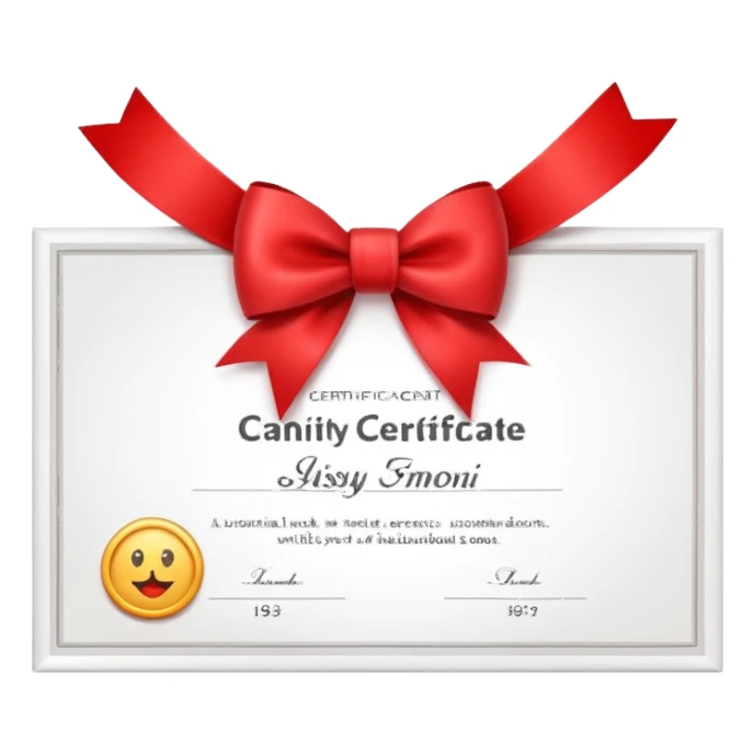 a white certificate with a bow on a black background. Lots of details sticker