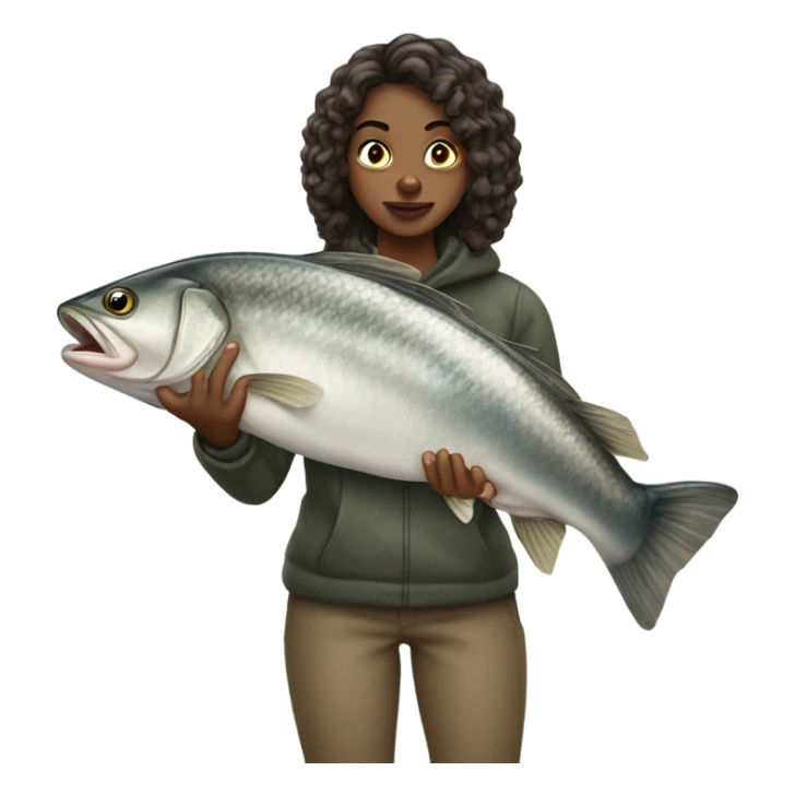 Young woman fishing a big fish sticker
