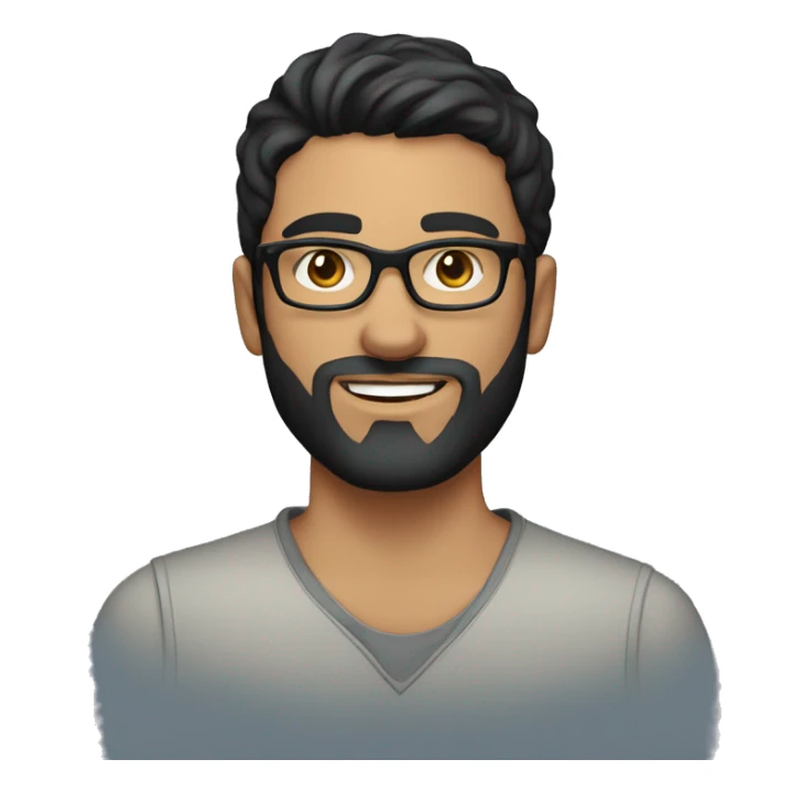 27 year old Caucasian male, black hair, black short beard, glasses sticker
