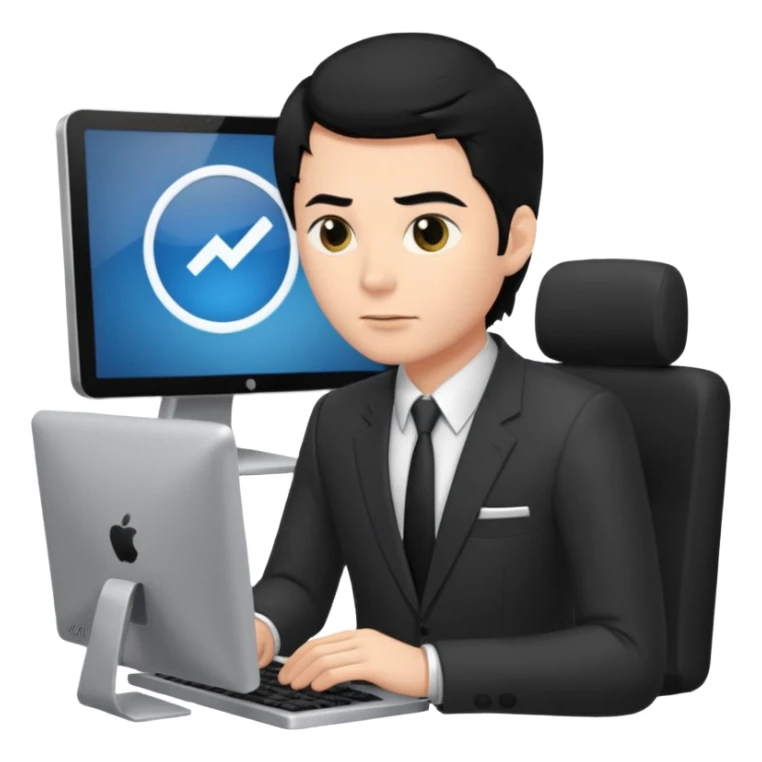 man with black hair and suit using a pc sticker