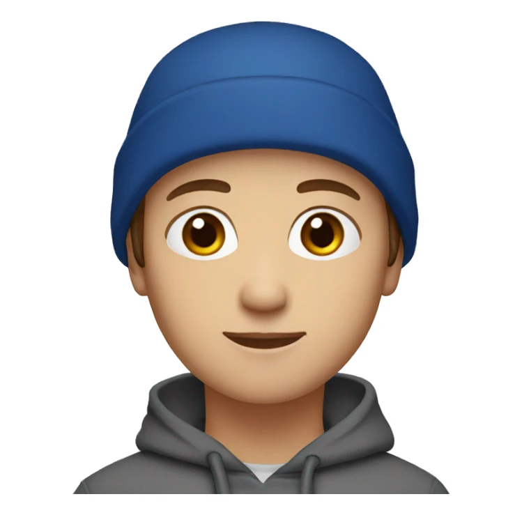brown short hair, blue eyes wearing red beanie sticker