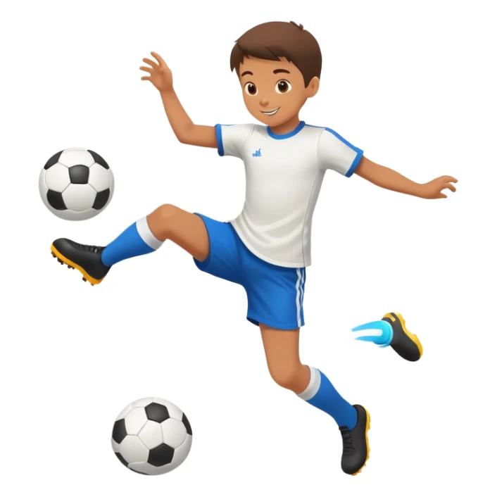 child kicking a ball, cheerful and energetic, motion lines to show action sticker