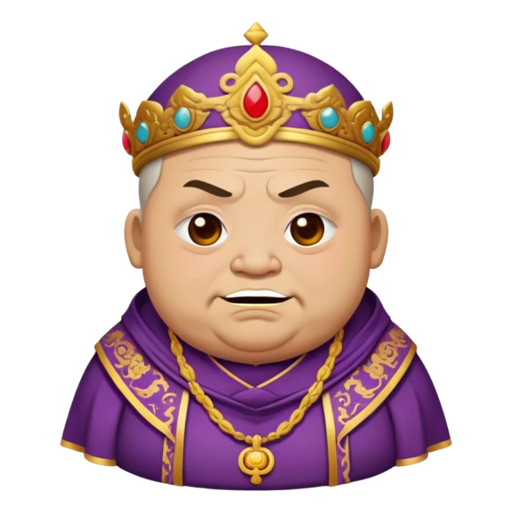 fat temple priest with a scary look and a closed, troubled smile, more emphasis on the priest's robe sticker