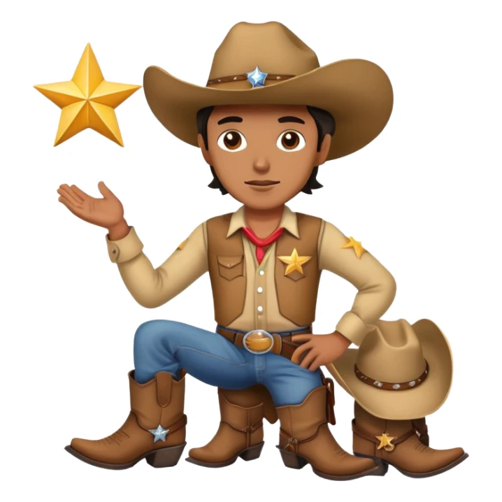 Cowboy with a star on his shirt, wearing a cowboy hat and boots sticker