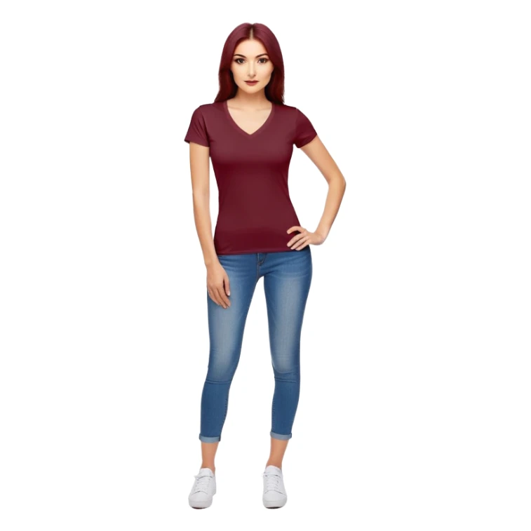 fitted wine red V-neck t-shirt, slim fit, cropped length, form-fitting, only the garment, no model sticker