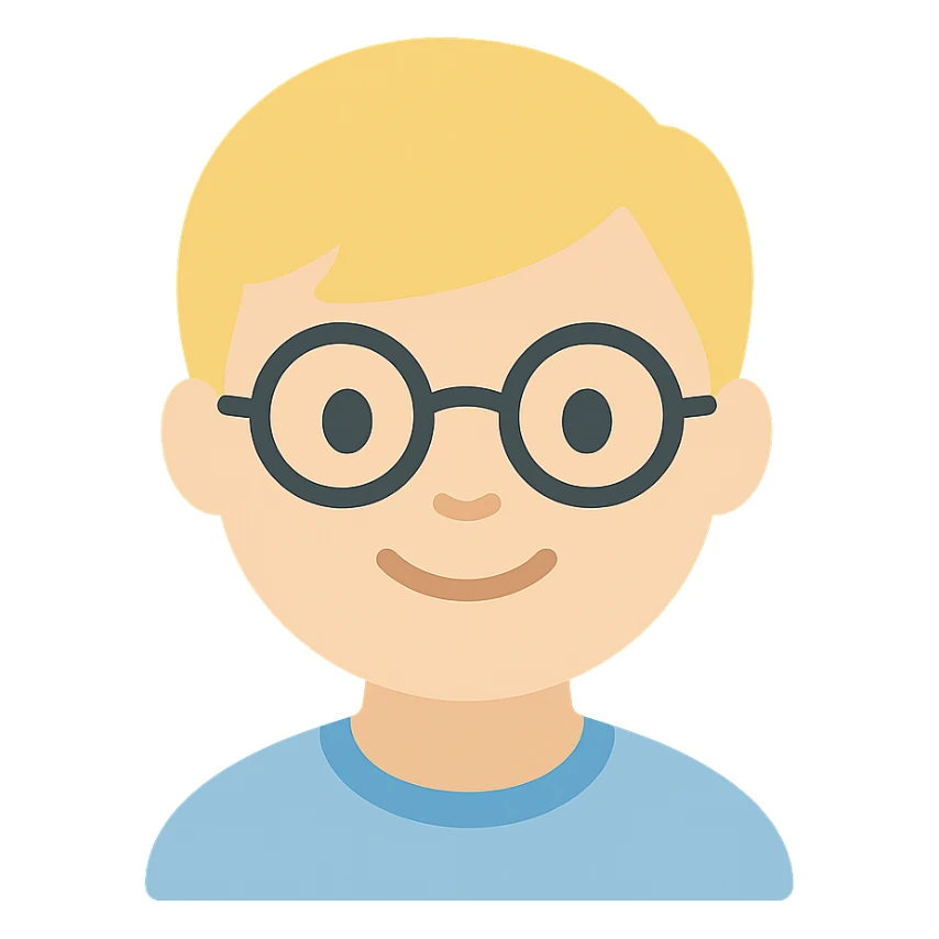 smiling blonde boy with round glasses icon sticker