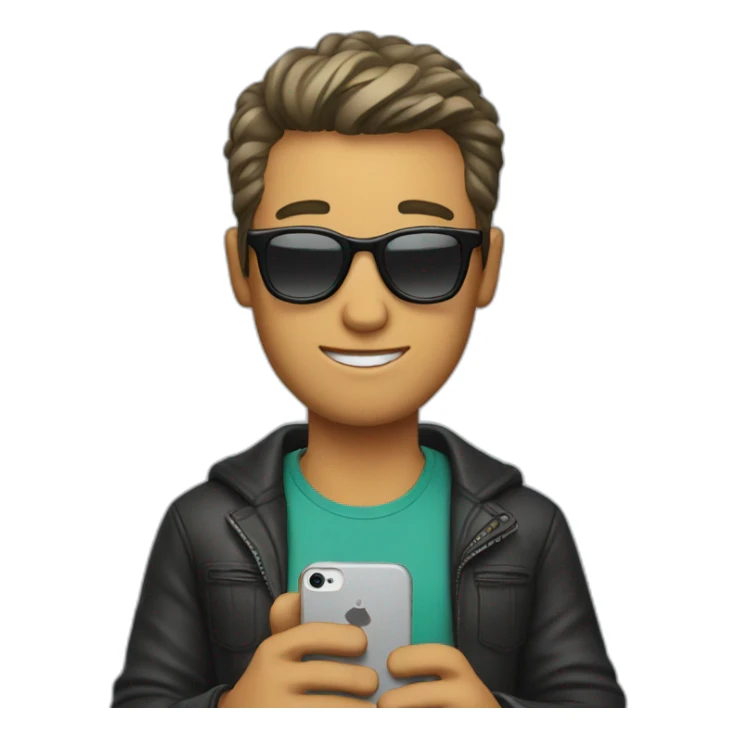 A guy with short hair and sunglasses holds a cell phone in his hand sticker