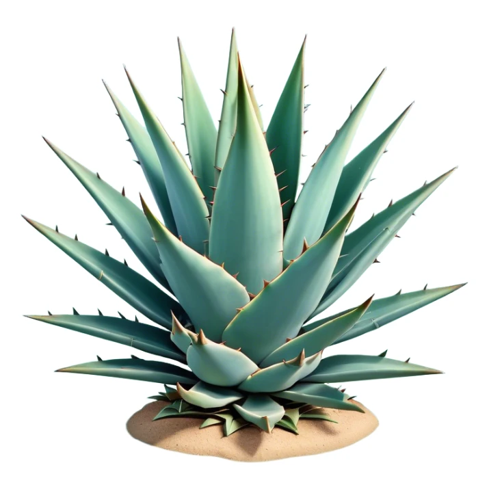 Cinematic Realistic Agave Emoji, Bold and spiky, with long, pointed leaves forming a rosette pattern. The sharp edges and soft blue-green hue exude a sense of rugged beauty and desert resilience. Soft glowing outline, capturing the essence of survival and strength in a striking agave plant! sticker