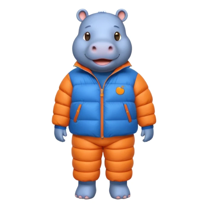 a full body of cute hippo with puffer clothes sticker