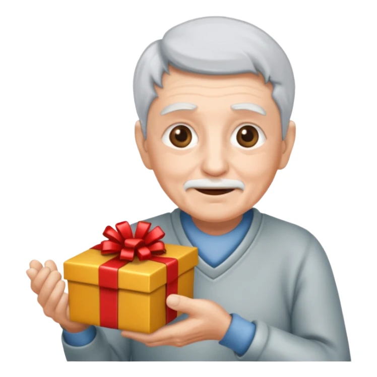 Una persona mayor recibiendo un regalo plateado sticker