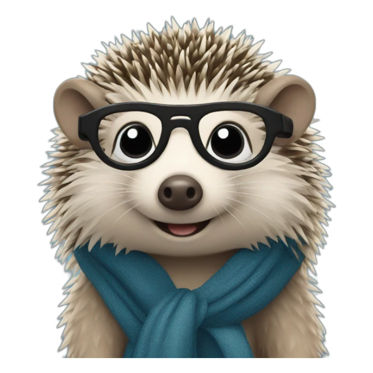 hedgehog with long blue scarf and black glasses sticker