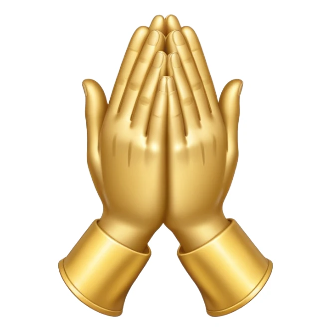 Emoji-style praying metallic hands, realistic proportions, clean outlines sticker