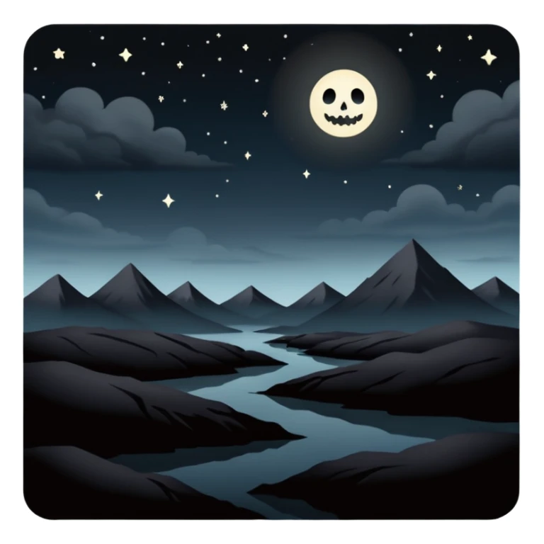 dark and eerie scene, the entire world covered in darkness. The sky is deep black with no stars or light, no moon, no glow just total void and silence. The atmosphere feels ominous and unsettling, as if darkness has swallowed everything. No characters, no visible light sources sticker