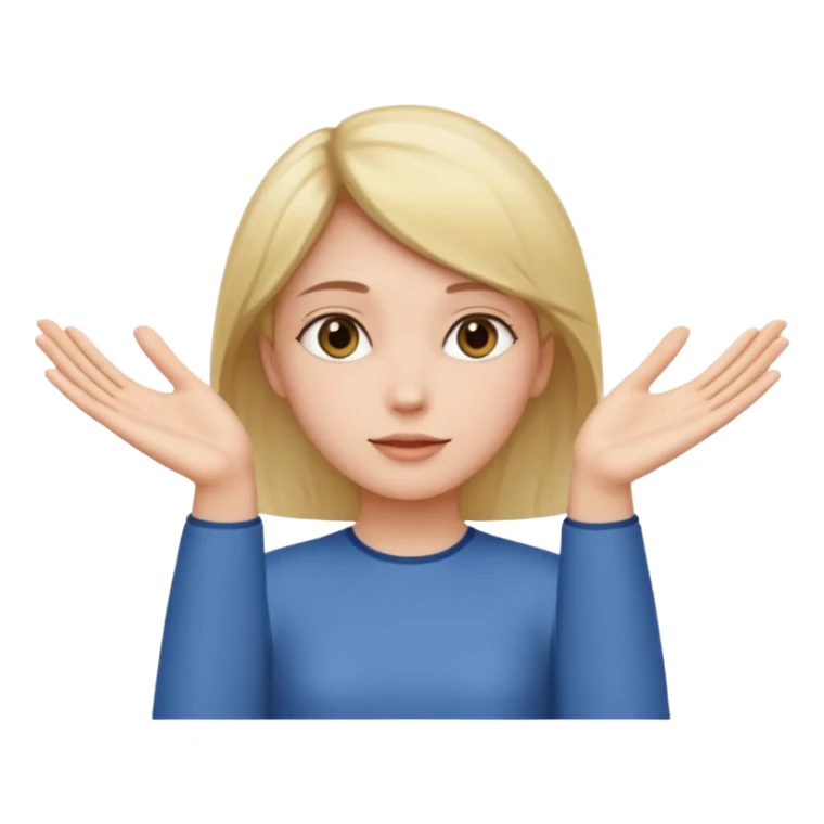 Girl with two hands in front out palms facing upwards and hands in front of her LOWER and her left hand slightly lower than her right hand sticker