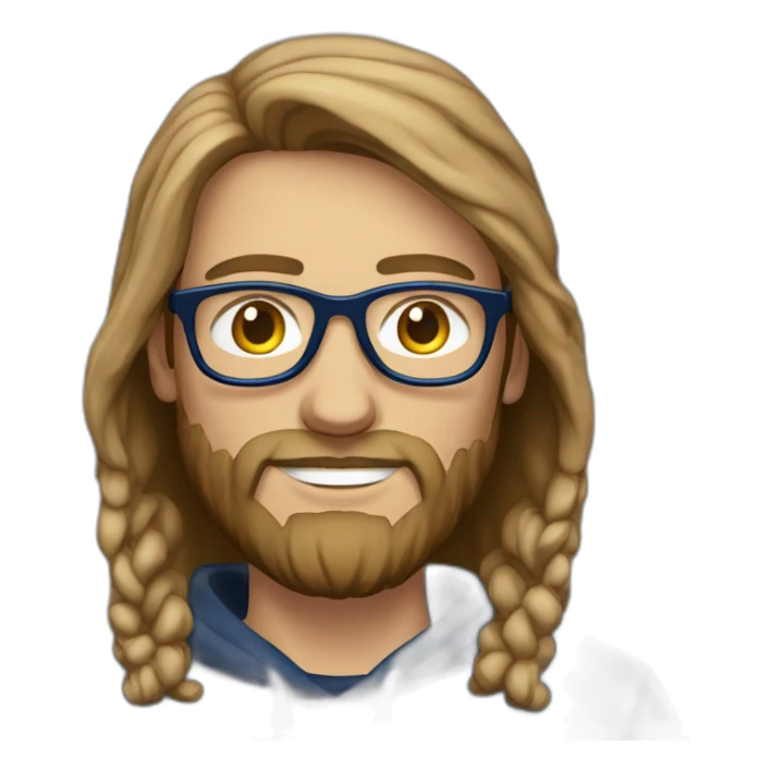 Brown hair white man with a beard and round glasses typing on apple computer wearing a dark blue nike hoodie sticker