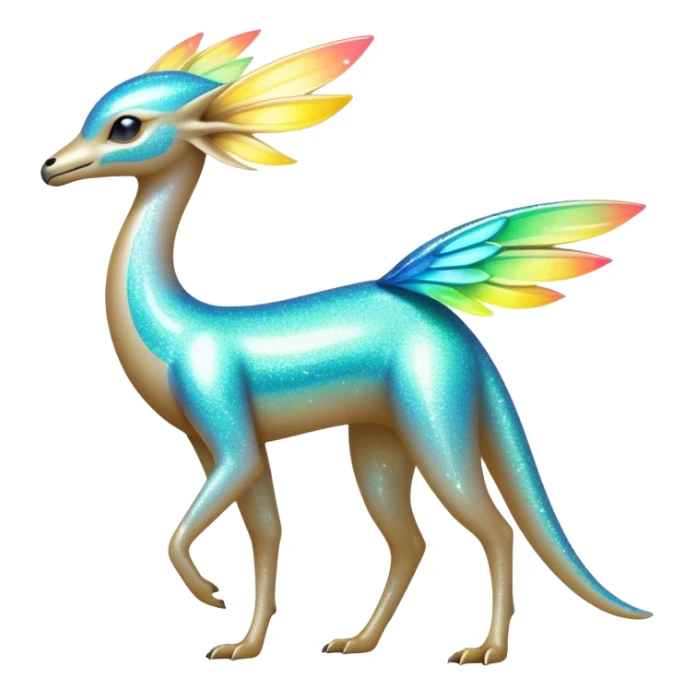 Shiny Exotic Futuristic Tropical Colorful Neon-colored Glittery Ethereal Sparkly Amaura-Aurorus-Fakémon-hybrid-creature (full body)  sticker