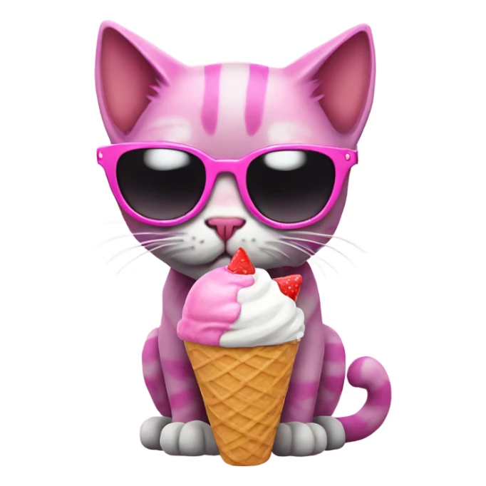 Pink punk cat with sunglasses holding an icecream sticker